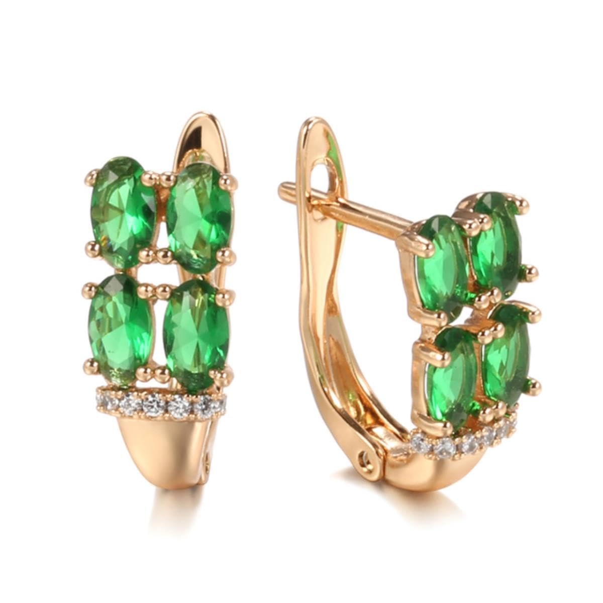 YAHOYA Luxury Earrings Fashion Jewelry Green Natural Zircon Stud Earring for Women Rose Gold Bridal Wedding Jewelry Gift