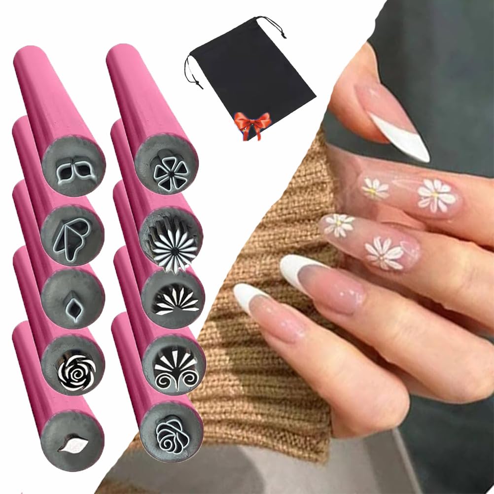 Nail Art Stamp Pen,Sellos Artesanales Para UñAs,Nail Art Flower Stamping Pen Set,Nails Art Stamper for Nails Art Design,Acrylic Nail Stamp Imprints Pen,Nail Pen Designer,Stamp Nail Art Tool (10PCS)