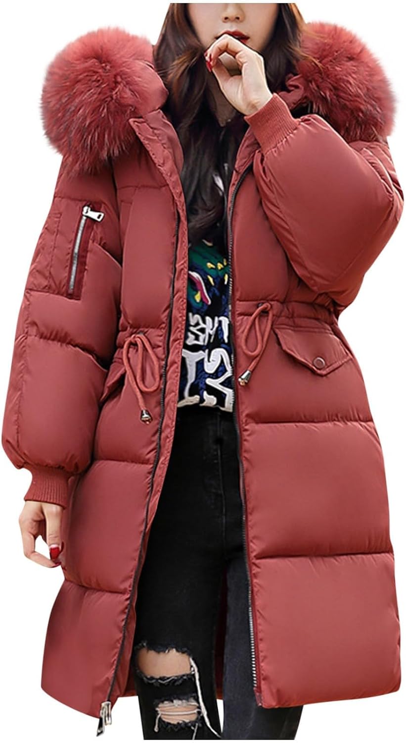 Puffer Jacket Womens Long Winter Coats Thick Zipper Parkas Down Coat Waterproof Warm Hooded Jackets with Pockets