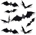 Coogam 60PCS Halloween Bats Decoration, 4 Different Sizes Realistic PVC Black 3D Scary Bat Sticker for Home Decor DIY Wall Decal Bathroom Indoor Hallowmas Party Supplies