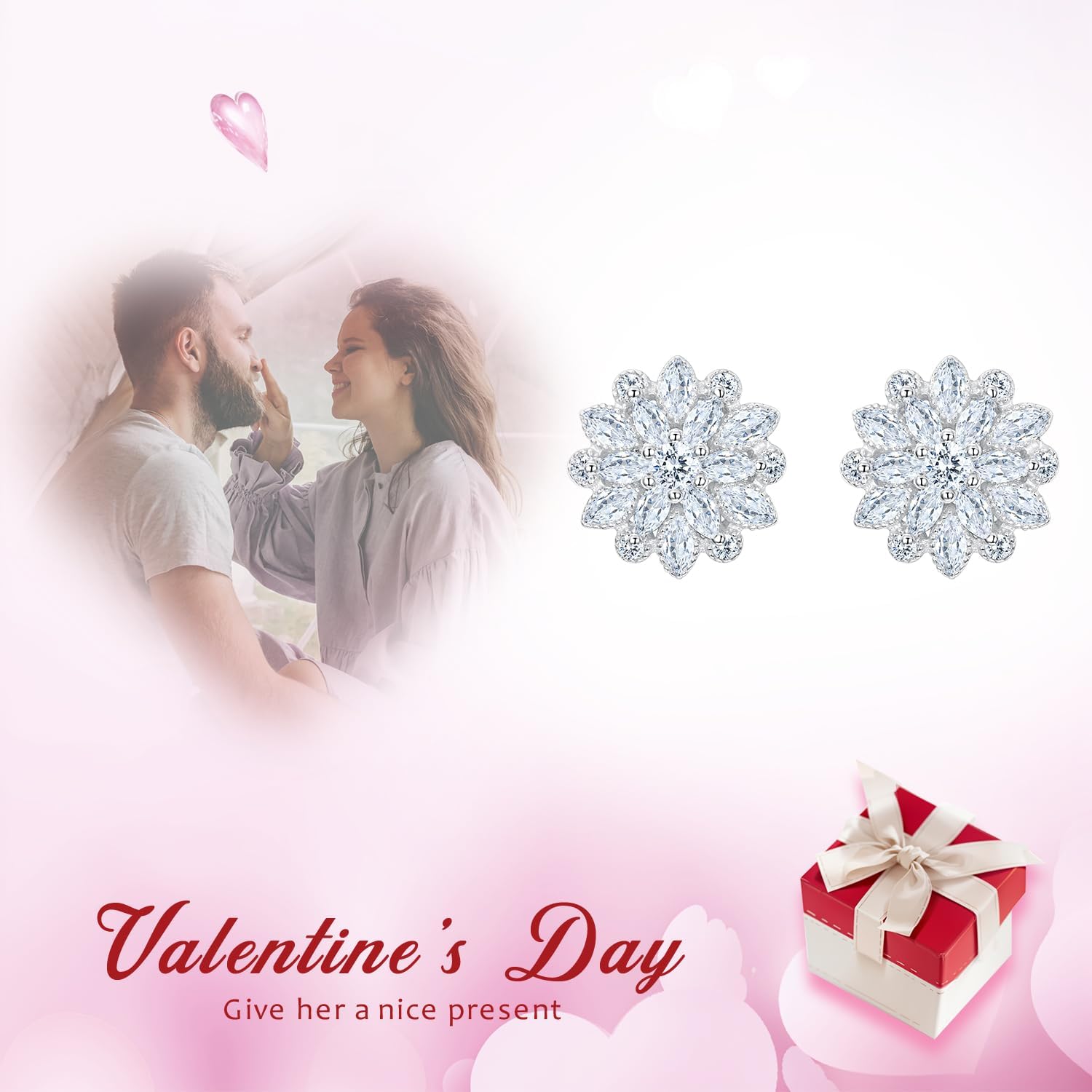 EleQueen 925 Sterling Silver Full Cubic Zirconia Bridal Flower Stud Earrings 15mm for Women, Valentine's Day/Mother's Day/Christmas Jewelry Gift