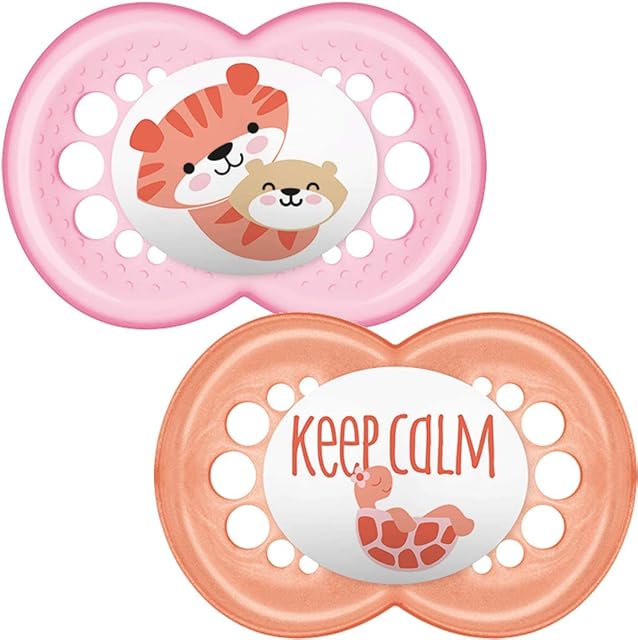 MAM Original Soothers 12+  Months, Baby Soothers with Self Sterilising Travel Case, Newborn Essentials, Pink  (Designs May Vary), 2 Count (Pack of 1)
