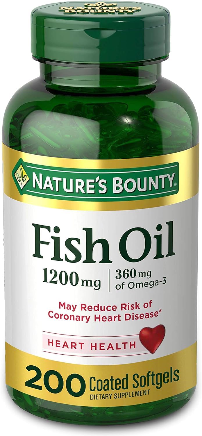 FIsh Oil by Nature's Bounty, Dietary Supplement, Omega 3. Supports Heart Health, 1200 Mg, 200 Rapid Release Softgels