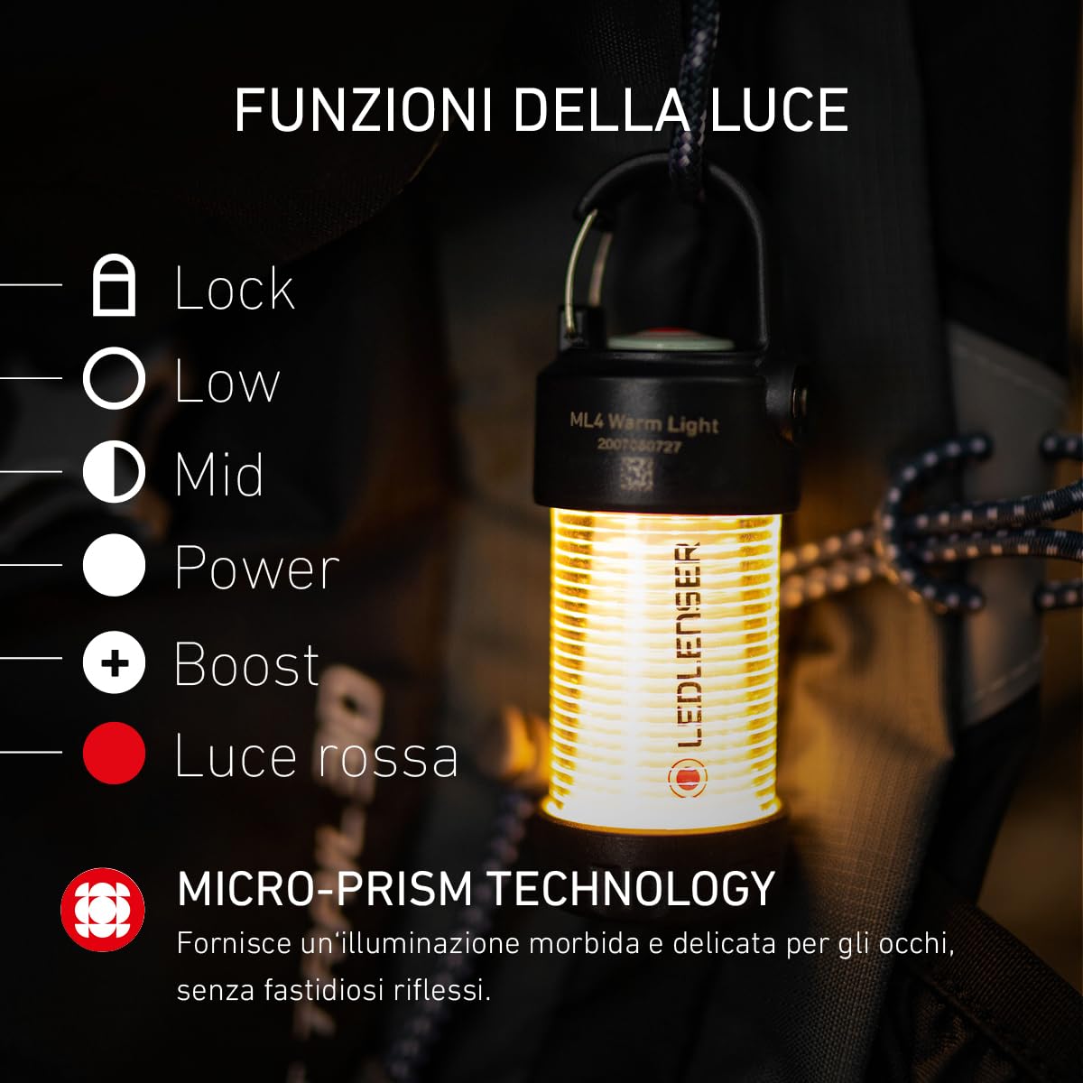 Ledlenser ML4 LED Warm Light Lanterna, Batteria Ricaricabile 14500, 300 Lumen, anabbagliate (Brevettato), Fino a 40 Ore di autonomia, Luce Rossa, Possibile Uso con 1 Batteria AA,moschettone, Outdoor