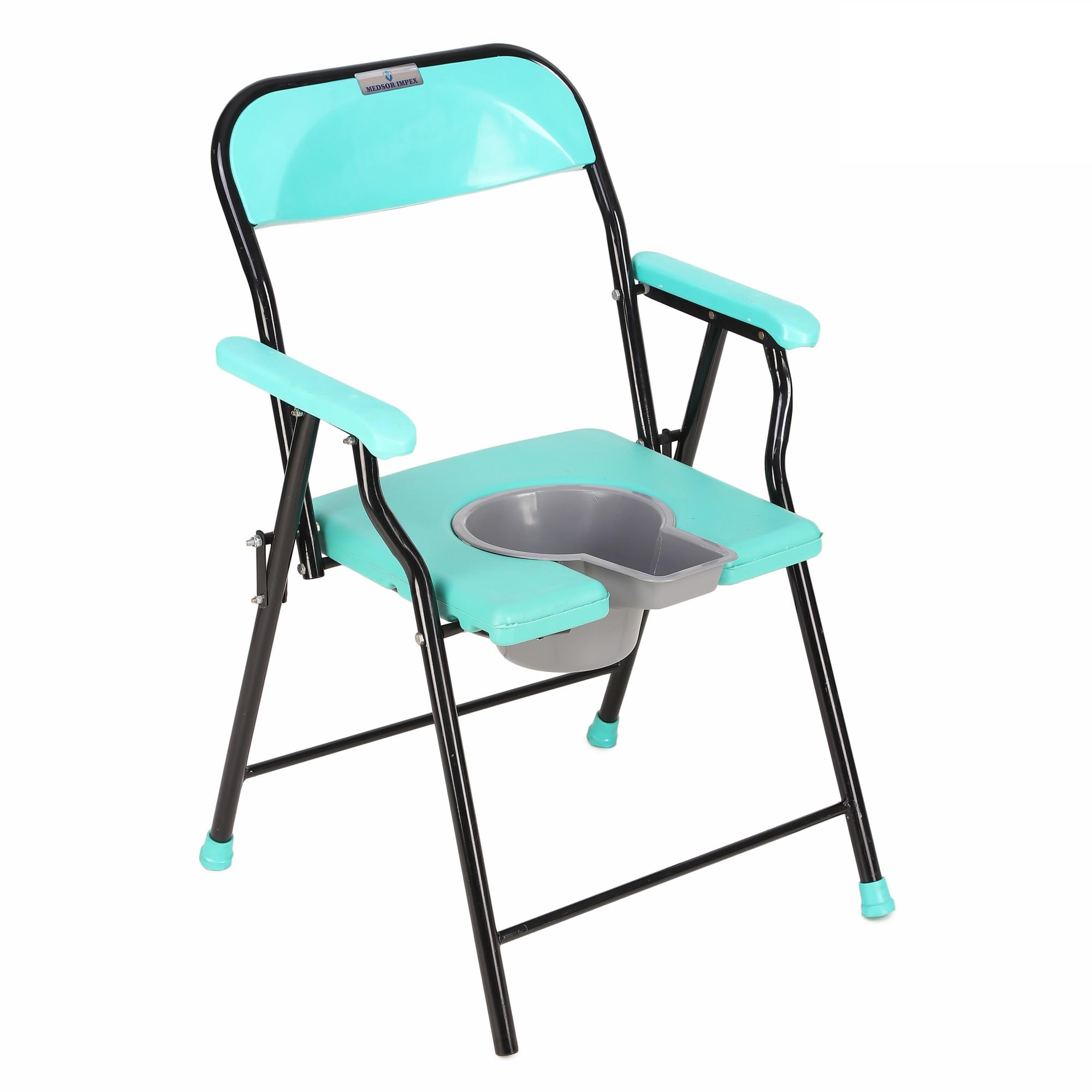 Medsor Impex Folding Commode Over Toilet, Bedside Commode Chair, Sturdy, Comfortable & Easy to clean Plastic Seat, Suitable for Old People, Pregnant Women and Disabled Individuals (Green)