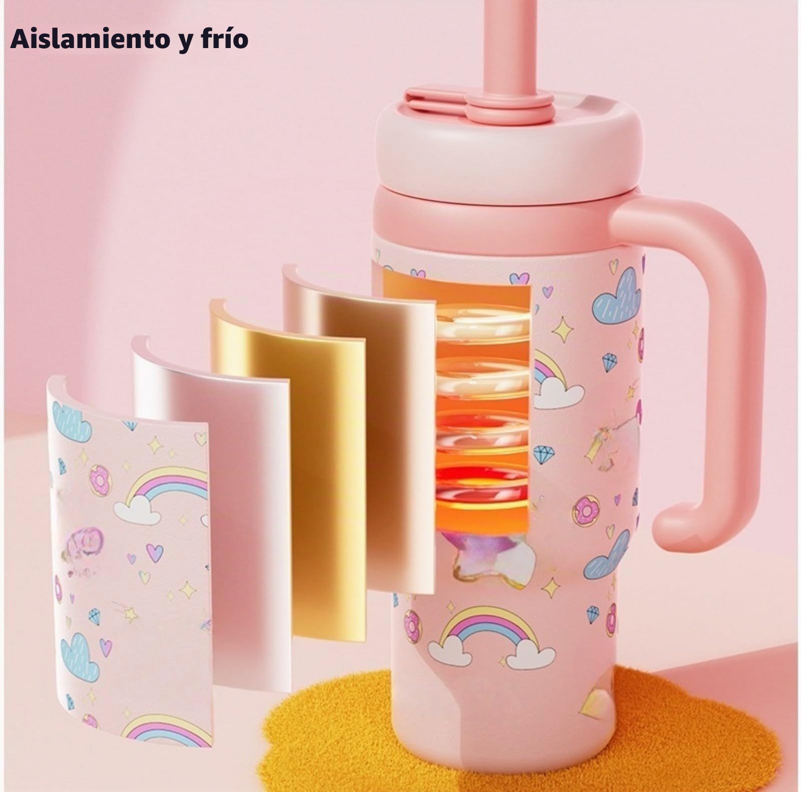 Generico Taza y Botella de Fuente de ballena de Acero Inoxidable 3D con Asa y Salpicaduras, 710 ml, Vaso A Prueba de Fugas para Niños
