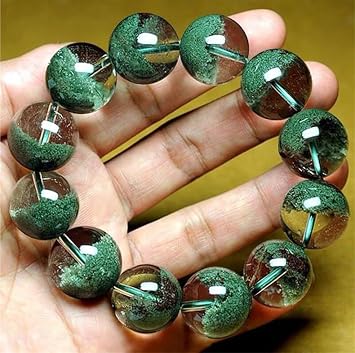 NIBHZ Natural Crystal Green Ghost Bracelet Female Thousand-Layer Mountain Cornucopia Green Ghost Bracelet Male and Female Couple Bracelet Gift,10mm Beads