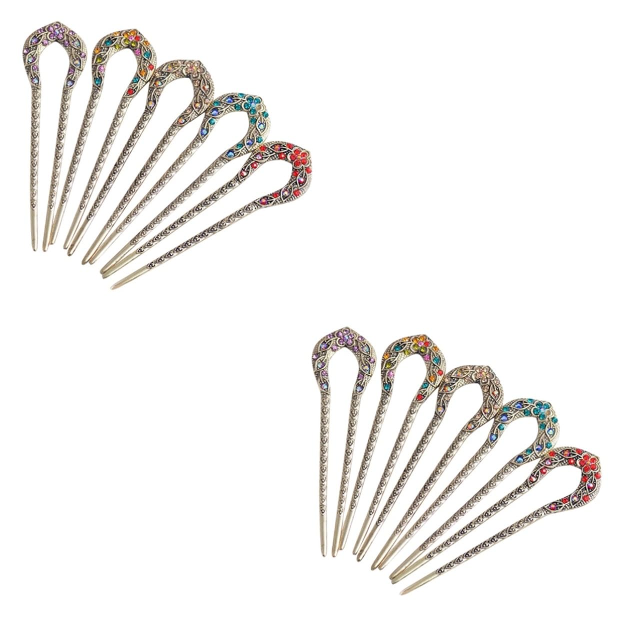 Healeved 10piezas Horquillas De Pelo De Metal Vintage Con Estrás Horquillas Doble Prong Para Recogidos y Estilos Elegantes Accesorios Para Cabello y Ceremonias