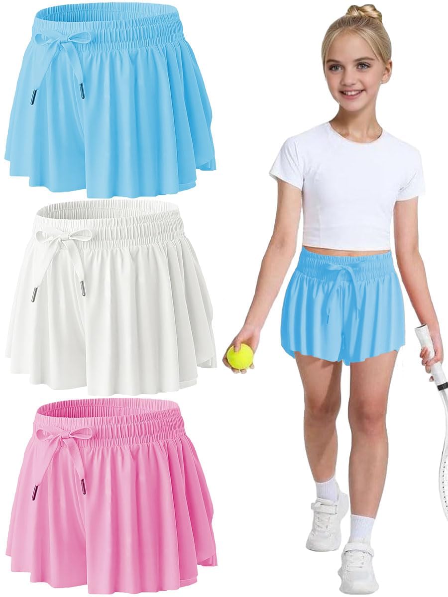 Short Fluide 2-en-1 Pour Fille Avec Doublure - Style Jupe Papillon, Pour Sport Et été