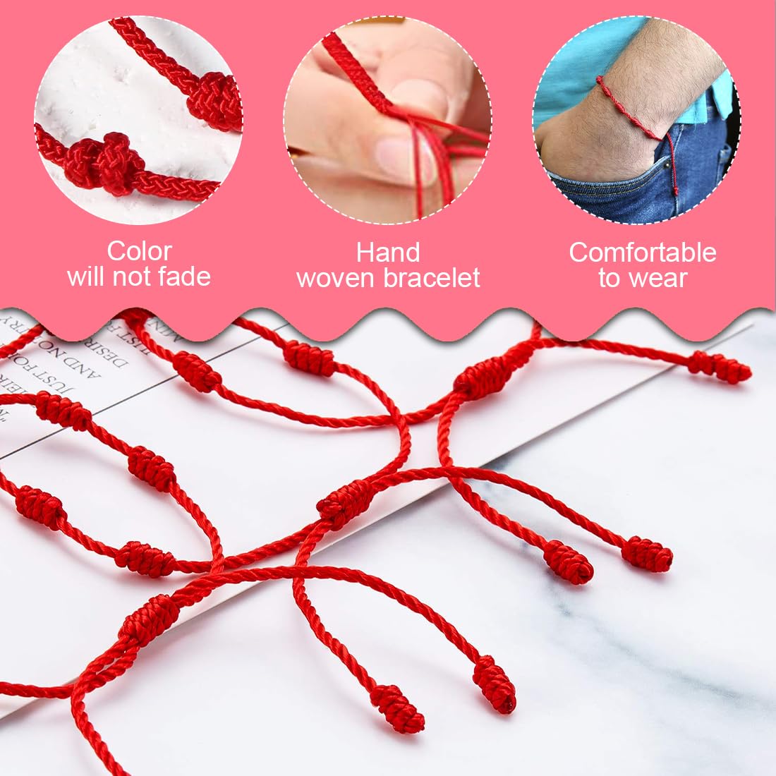 Bracciale Rosso Kabbalah Portafortuna – MYSTIC JEWELS – Protezione Malocchio, Regolabile Unisex - 3