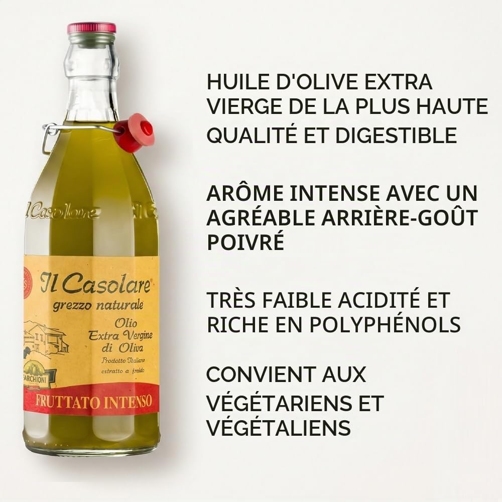 Farchioni Il Casolare - Fruttato Intenso Saveur - Huile d'Olive Extra Vierge (1 Litre) | Non Filtré et Pressé à Froid | Non Filtré et Pressé à Froid