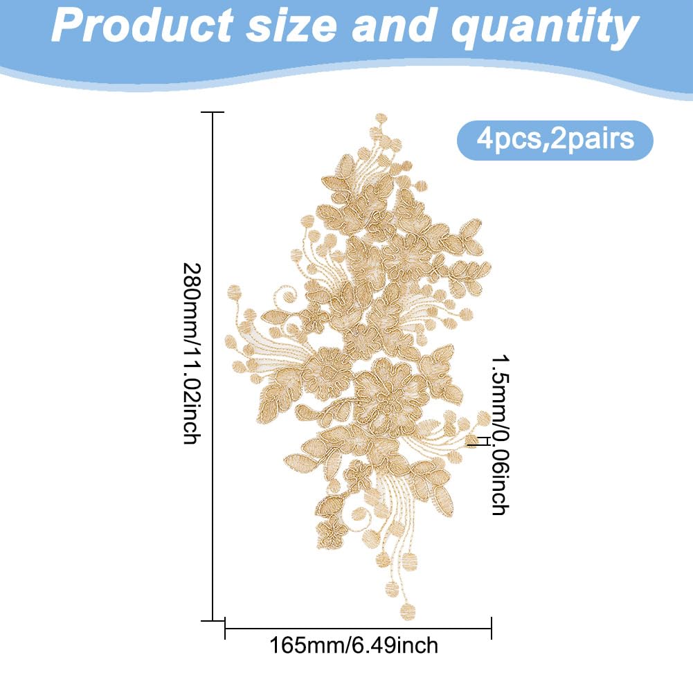 2 Paar Goldene Blumen-Spitzenapplikationen - Stoffaufnäher Für Brautkleider & Jeans