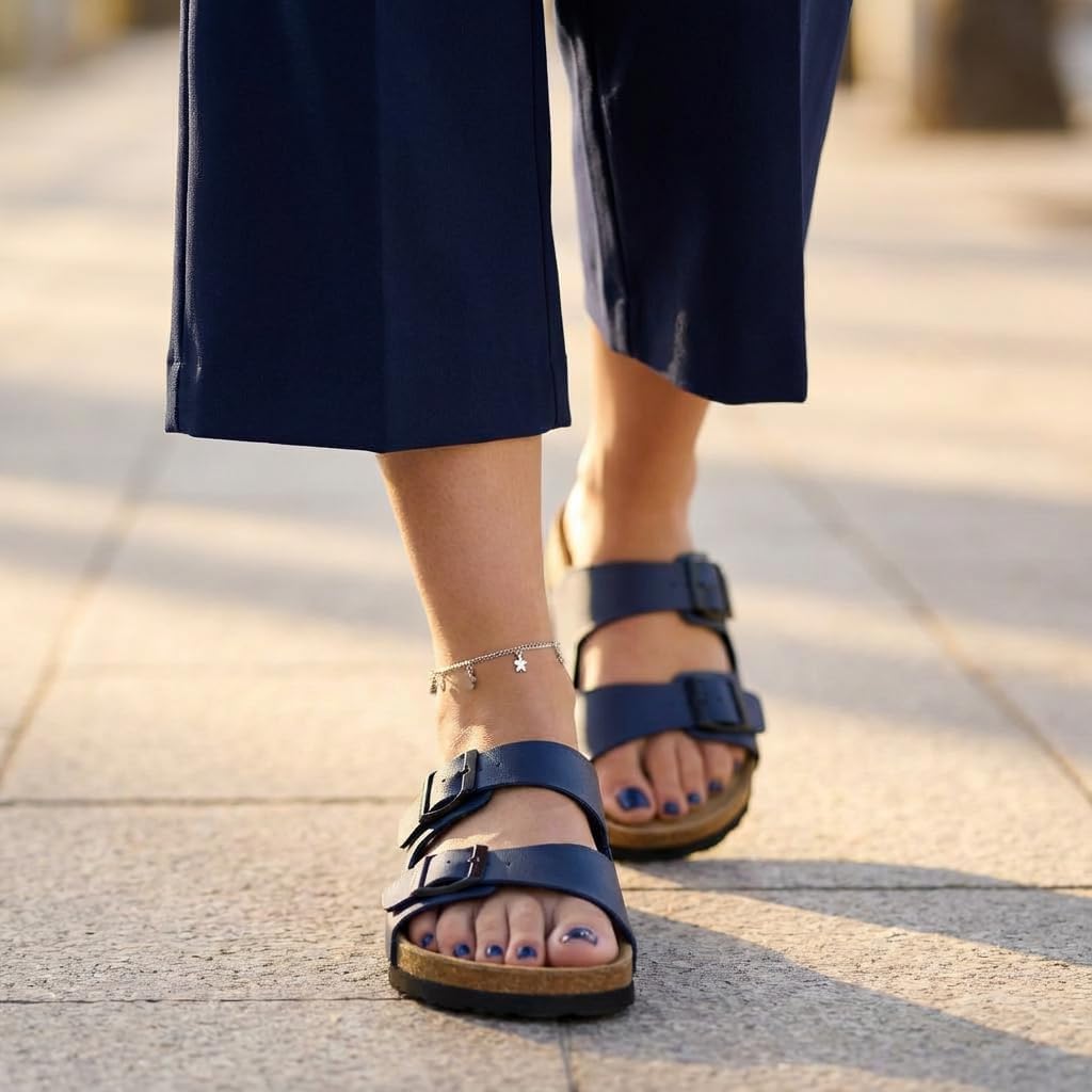 CUSHIONAIRE Lane Cork Footbed Sandals for Women – Comfortable Double Buckle Slip-On with Genuine Suede Footbed & Arch Support Slides for Women Footwear thumbnail