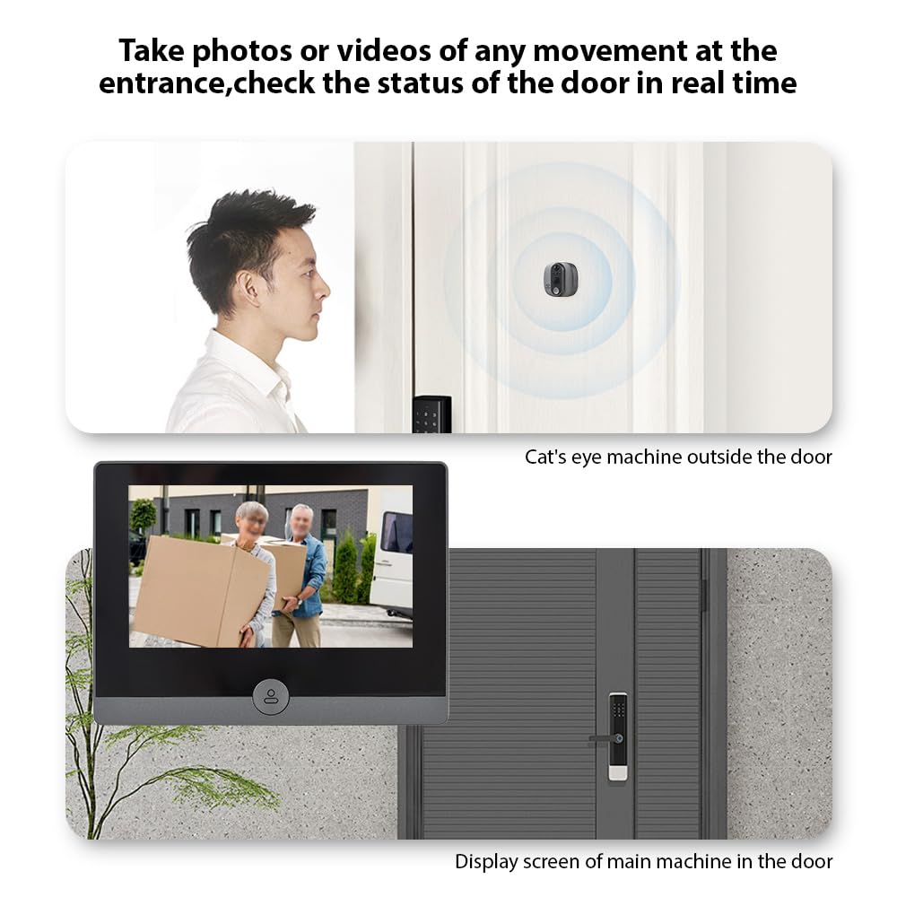 WiFi 1080P Video Türklingel Kamera, 2,4 GHz Türspion Türspion mit 4,3 Zoll LCD Display, 120 Grad Blickwinkel, Nachtsicht, Bewegungserkennung, 2-Wege-Audio, Wiederaufladbarer Akku