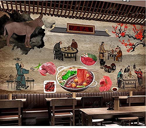 Foto Tapeten Retro Chinesisches Esel Fleisch Restaurant Esel Fleisch Hot Pot Food Catering Tooling Hintergrundwand-350Cmx245Cm