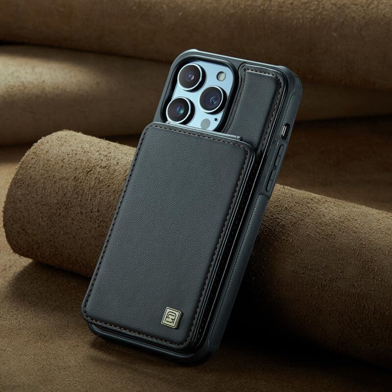 Étui iPhone 16 noir en cuir avec clapet magnétique et porte-cartes