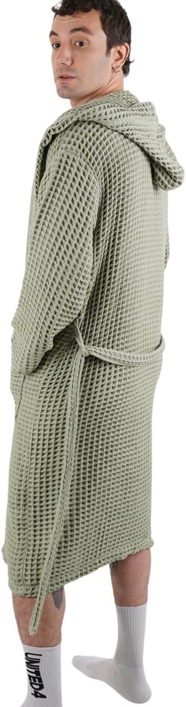 100% Cotton Hooded Waffle Bathrobe for Men