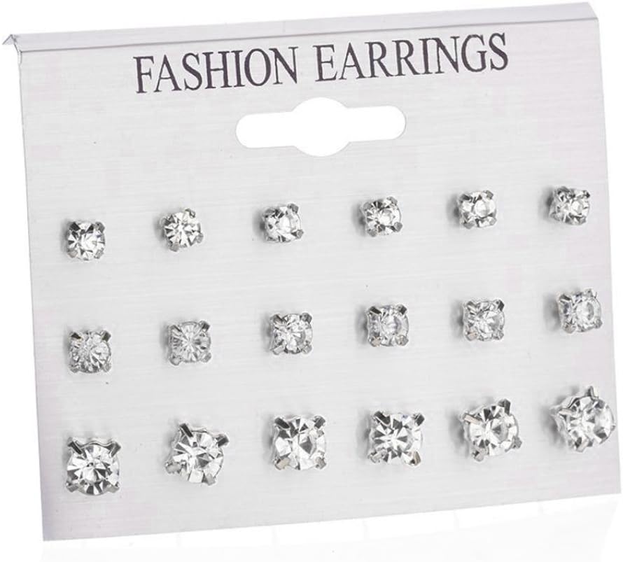 Clearence! Fashion 9 Pairs Tiny Chic Earrings Shiny Brilliant Cut Cubic Zirconia Stainless Steel Stud Earrings For Womens