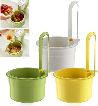 3 PCS Sink Strainer Basket, Sink Food Catcher Kitchen Drain Baskets Removable Hanging Sink Colander Filter for Garbage LeftoversGreen Yellow White
