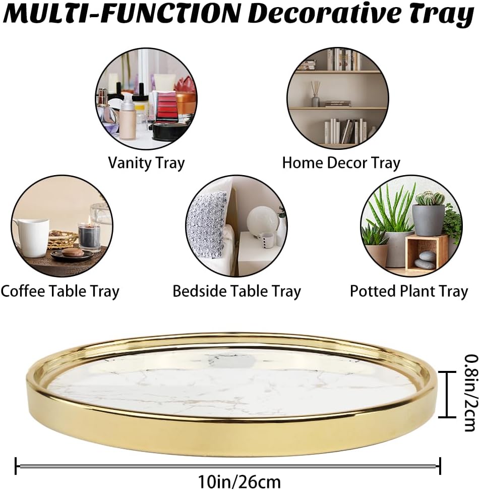 Vanity Perfume Round Decorative Storage Tray - White Circular Organizer for Bathroom, Bedroom Countertop - Dresser Tray for Perfume, Lotion Bottle, Cosmetics
