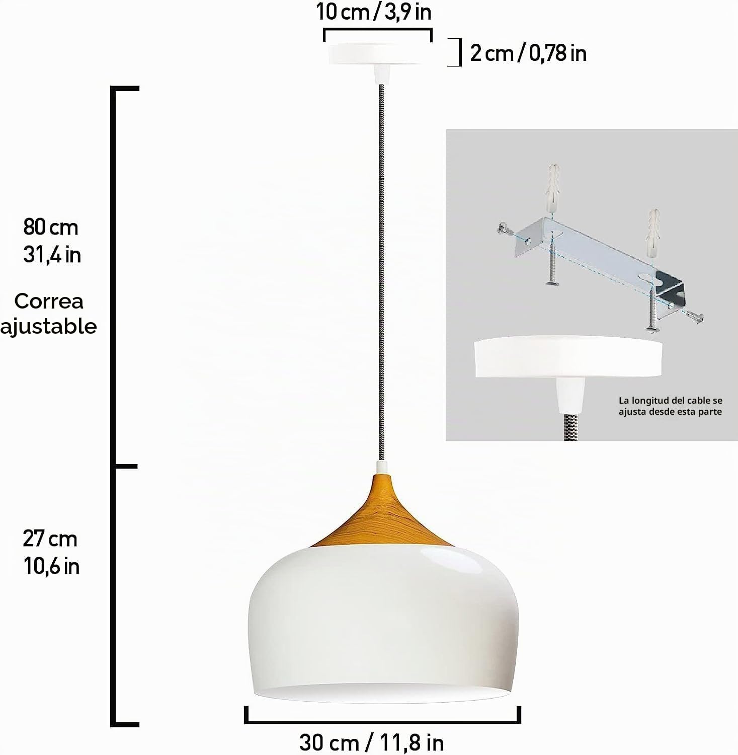 bamyum Blanco Madera Estilo I Kreis I Ø 30 cm E27 Bombilla Metal LED Plafón Escandinavo Moderno Estilo Sencillo Para Salón Comedor Lámpara Colgante