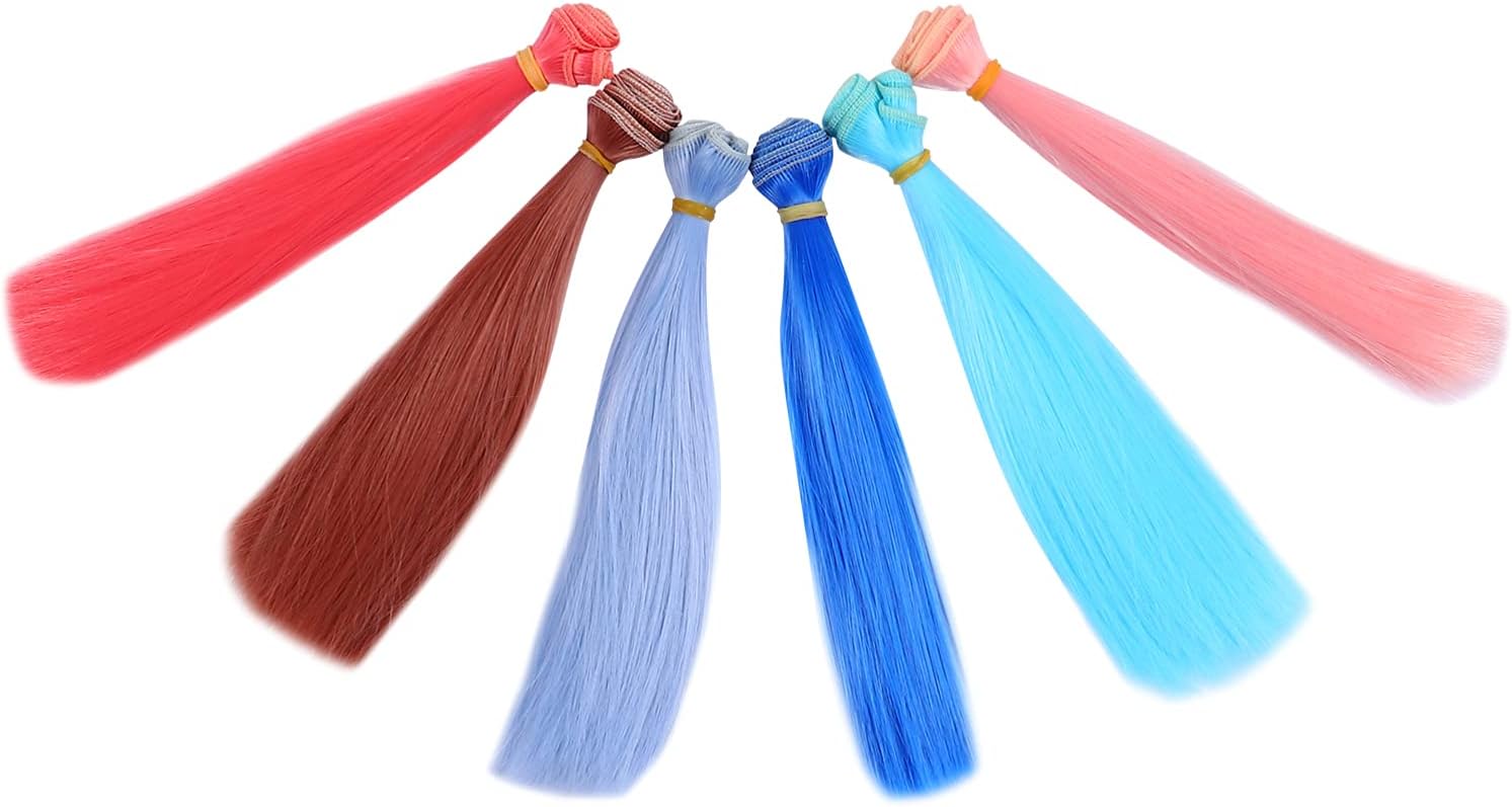 FIXOSHEE High Temperature Wire Doll Hair Extensions 1m Long Straight Wig for DIY Doll Making Crafts for Arts Crafts Projects 6pcs Set