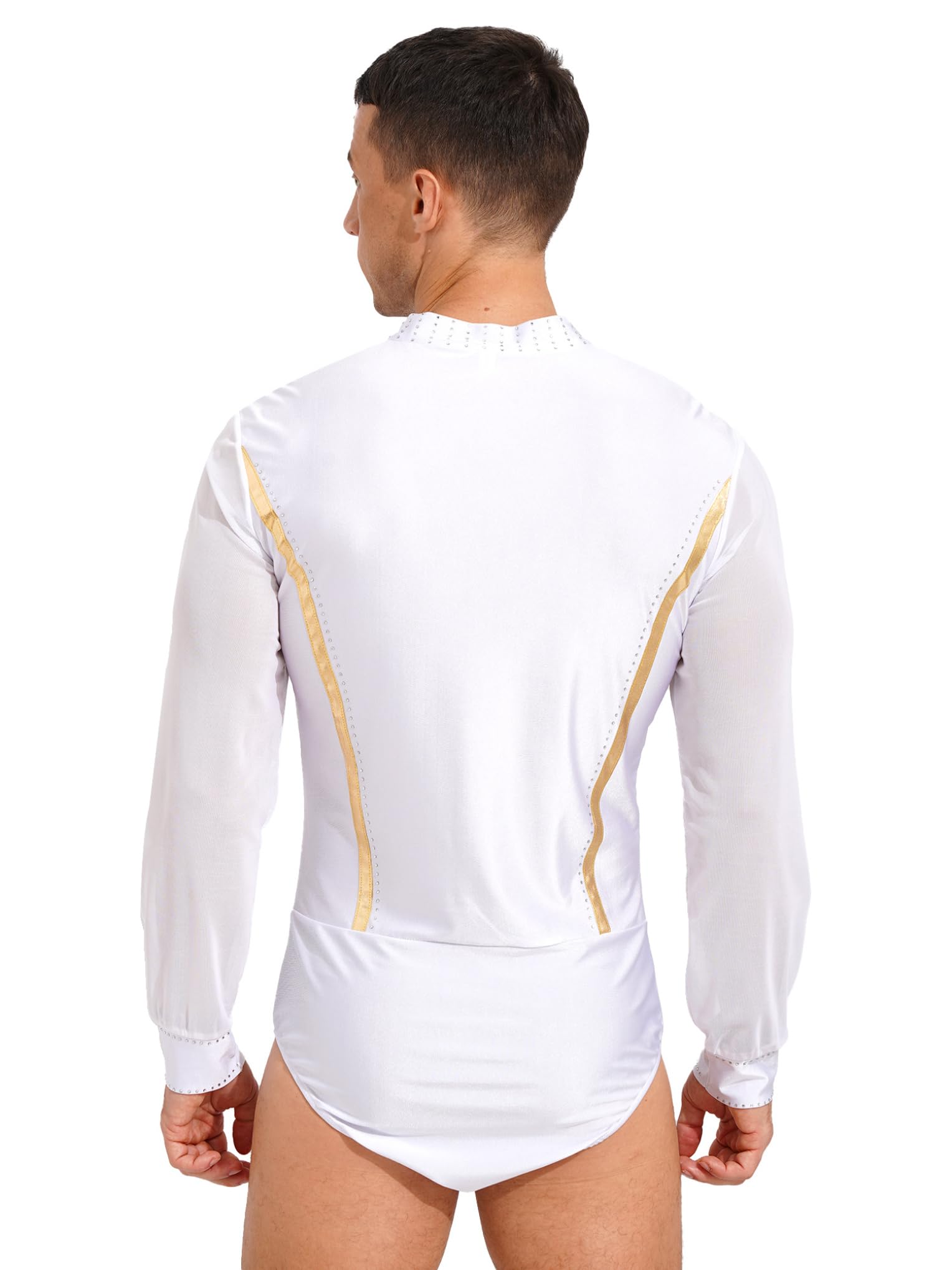 Maillot de Danza Ballet para Hombre Manga Larga Camisa de Baile Latino Cuello V Clásico Body Leotardo ​de Danza Tango Samba Salsa Elástico