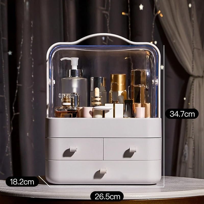 Organizador De Maquillaje 1 Caja de recepción cosméticos, Organizador Maquillaje Escritorio a Prueba Polvo con cajón for el hogar, Almacenamiento Estante(Pink)