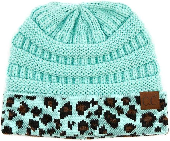 ScarvesMe 2pc Women's Winter Warm Leopard Animal Print Cuffed Beanie with Matching Gloves