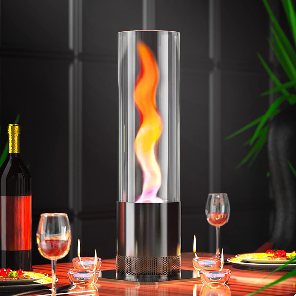 Tabletop Fireplace Ethanol Fire Pit Portable Alcohol Fire Place for Indoor Outdoor, with Glass Cover