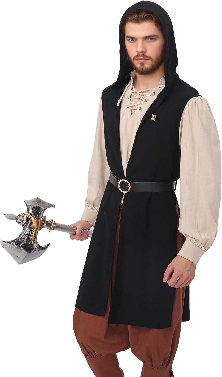 Medieval Hooded Surcoat Sleeveless Tunic Mens Renaissance Vest Tabard Pirate Cosplay Costume Holloween LARP - Image 3