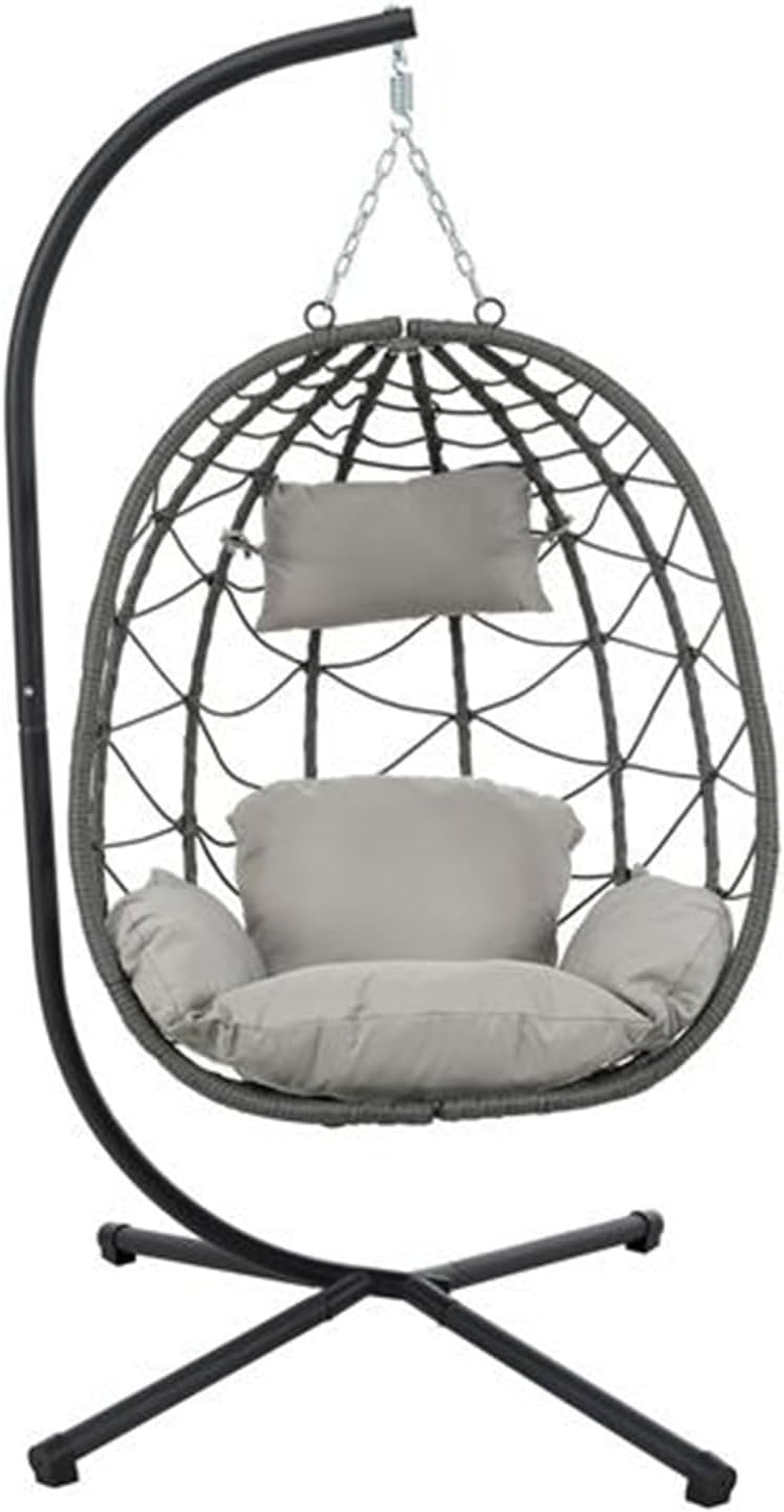 Egg Chair with Stand Indoor Outdoor Swing Chair Patio Wicker Hanging Egg Chair Hanging Basket Chair with Stand for Bedroom Living Room Balcony