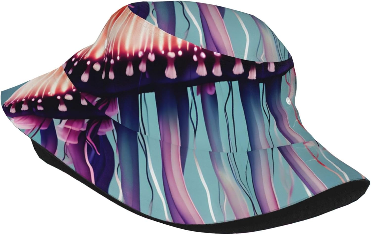 Jellyfish Print Sun Hat Outdoor Fisherman Cap Summer Bucket Hat Beach for Men Women Black