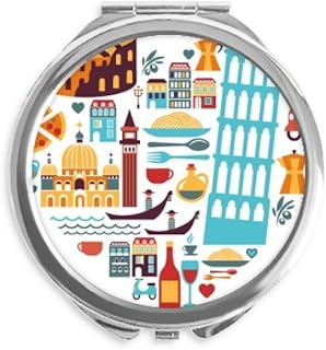 Italy Roman Theater Heart Hand Compact Mirror Round Portable Pocket Glass