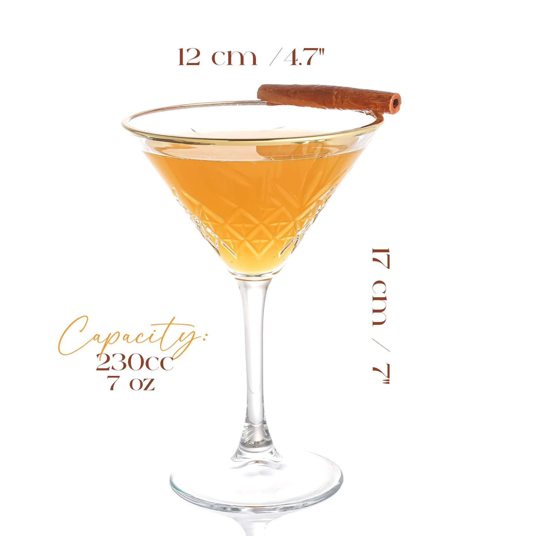 GOSOYO Set of 4 Vintage Martini Glasses (7.7oz/230ml). Gold Rimmed Cocktail Glasses, Espresso Martini Glasses, Margarita Glasses, Prosecco Glasses, Coupe Glasses, Champagne Glasses with Long Stem - Image 3