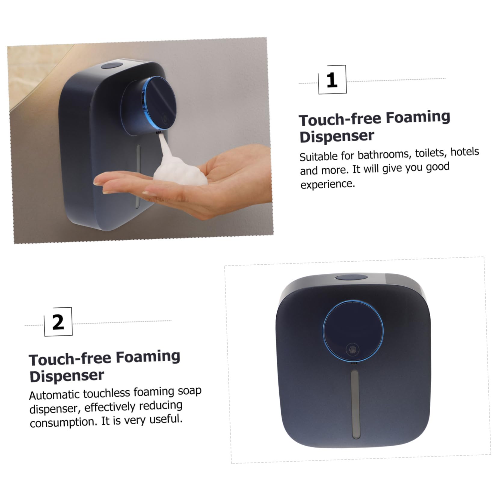 Dispensador Automático de Espuma sin Contacto X101 de Pared Abs | Recargable Usb, Depósito 320ml y Batería 1500 Mah, Cantidad Ajustable, para Baños y Aseos
