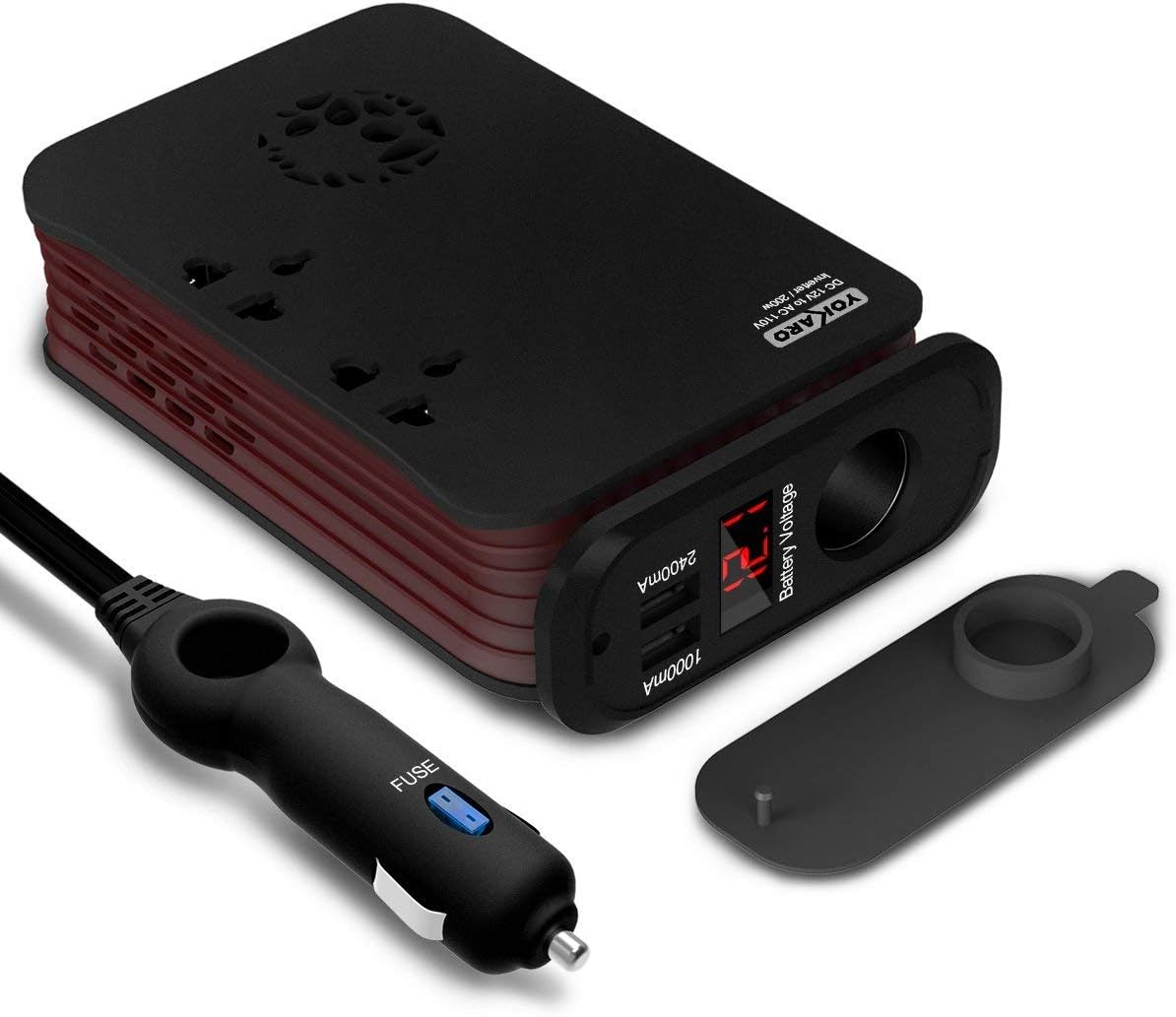 Yokaro 200W Car Power Inverter DC 12V to 110V AC Modified-sine Wave Inverter with 2 Outlets Dual USB and Cigarette Lighter Adaptor