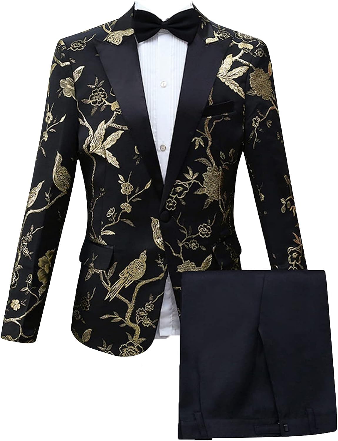 Men's Floral Shawl Lapel Blazer Dress Suit Embroidered Wedding Prom Dinner Party Suits 2 Piece 1 Button Tuxedo Suit