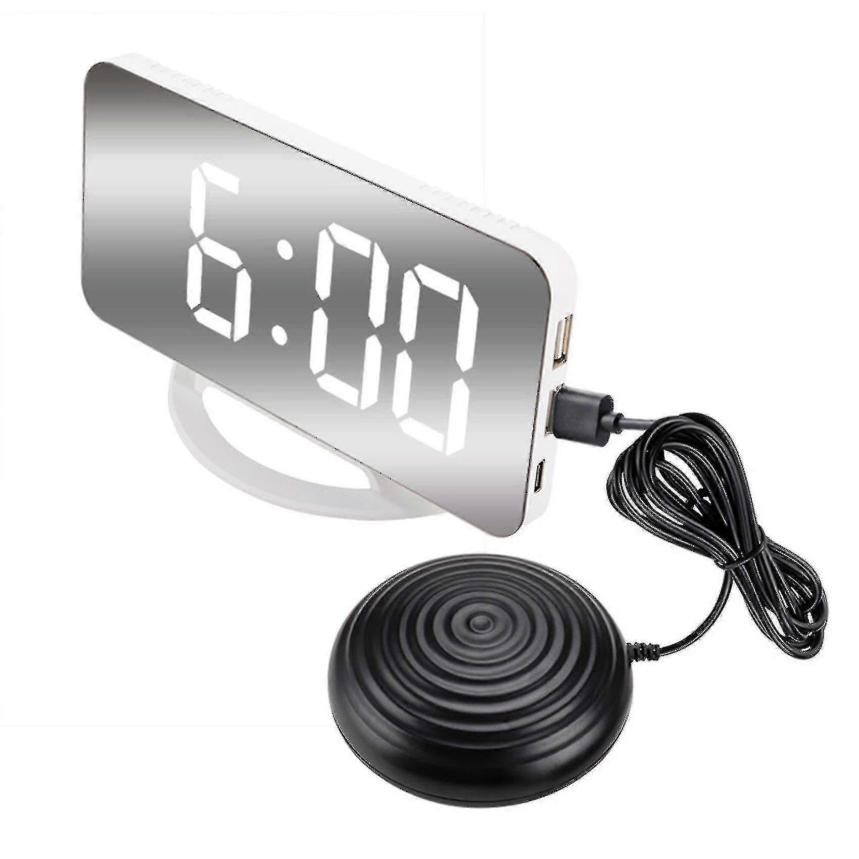 JOYHAPPST Loud Vibrating Alarm Clock For Sleepers Adults Deaf, Digital Mirrored Clock With Bed Shaker