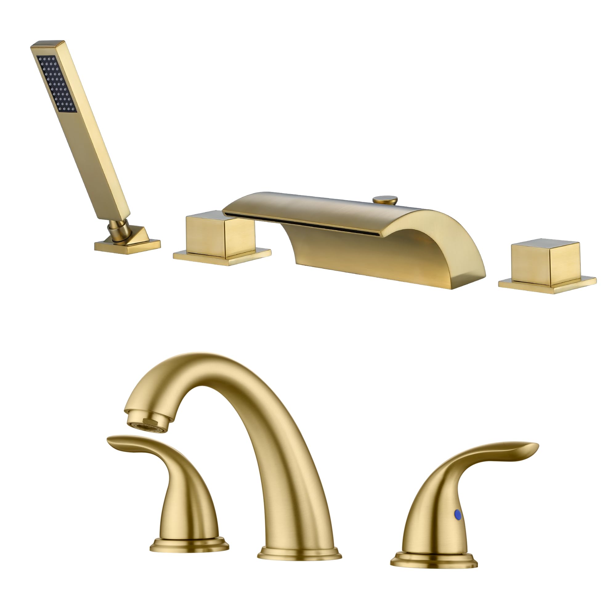Hcfyauis 8" Widespread Bathroom Faucet S1423s-Bg+Roman Tub Faucet S2141bgw