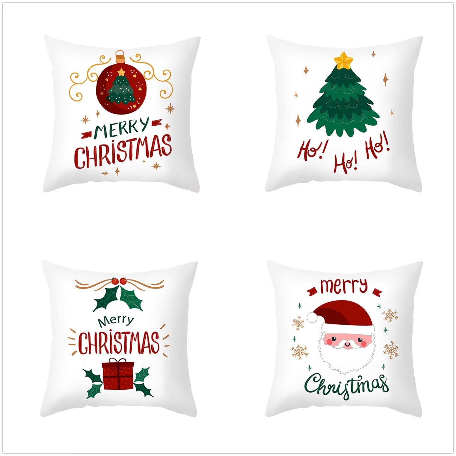 Juego de 4 Impermeable Funda de Cojín Dibujos animados navideños,55x55cm Moderno Suave Transpirables Lino Fundas de Almohada Cojines Decor con Cremallera Oculta para Exterior Sofá Cama Coche Hogar