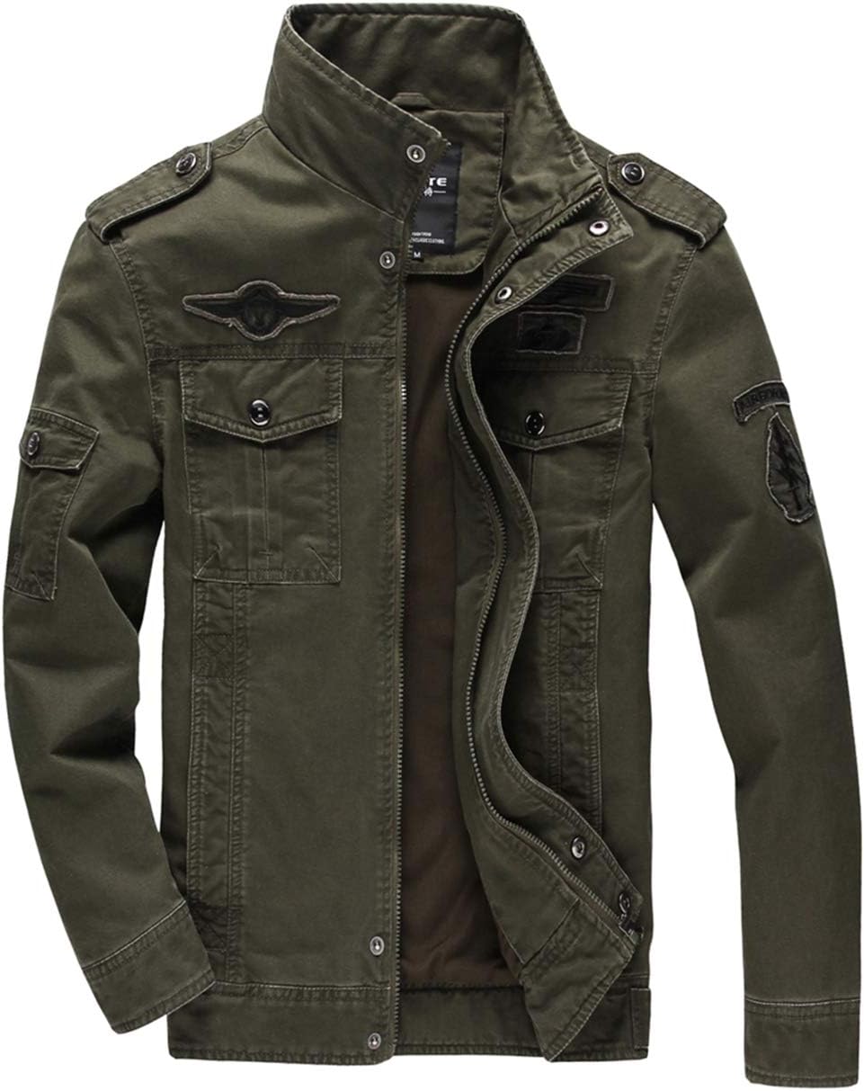 Minishion Men's Lightweight Cotton Fashion Zip Outdoor Army Jackets Trucker Coats
