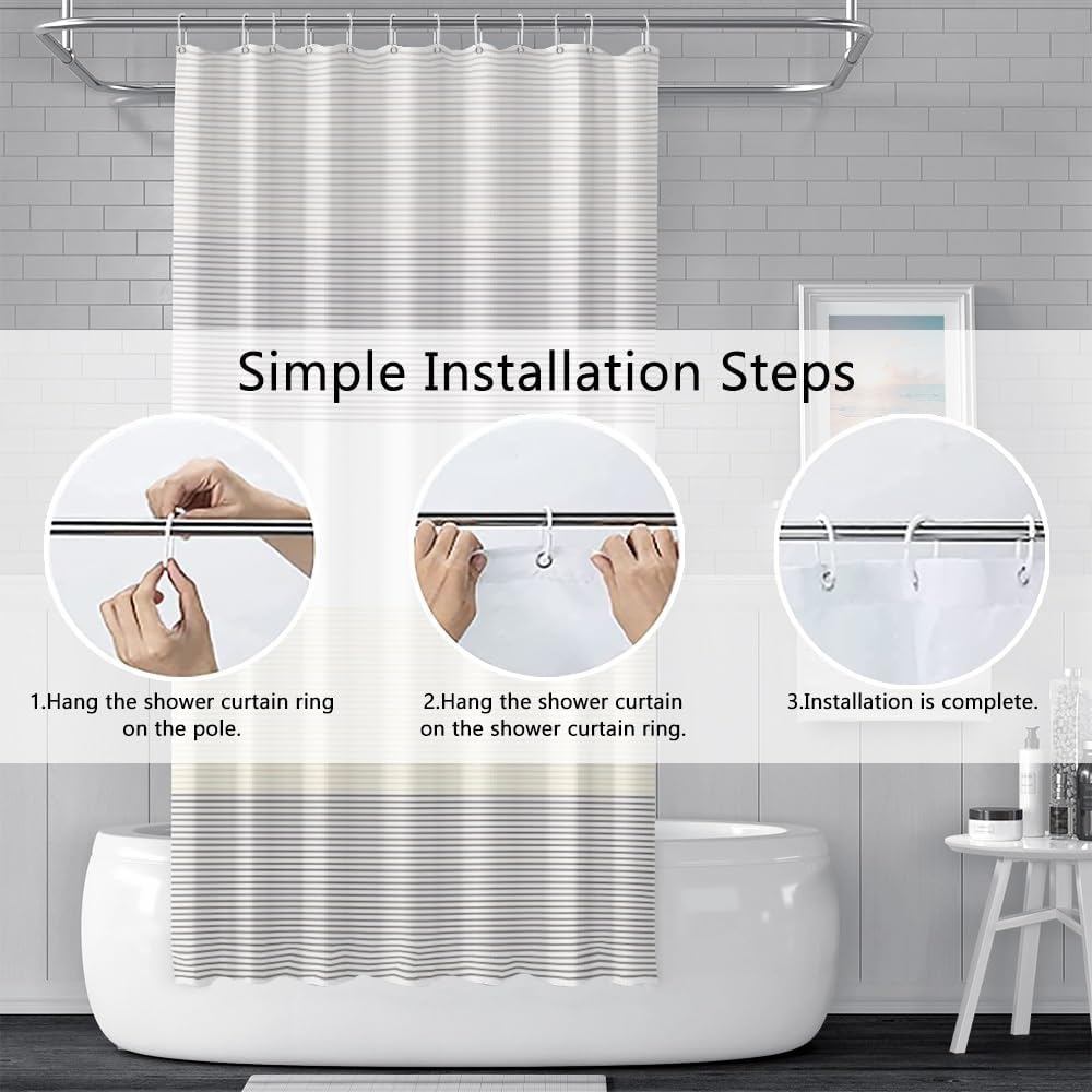 Boho Shower Curtain for Bathroom 72x72 inches White Grey Lines Waterproof Shower Curtain Set with Hooks Bohemian Stripe Fabric Bathtub Shower Curtains