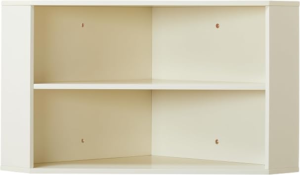Modern Floating Desk Hutch, Wall Mounted Corner Storage with 2 Shelves, Antique White