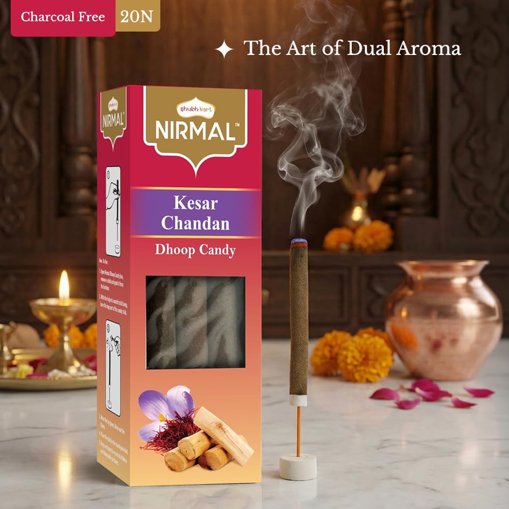 Shubhkart Nirmal Kesar Chandan Dhoop Candy 20N | Premium Dual Fragrance Pack for Puja, Meditation, and Relaxation, Festivals and Spiritual Events, Incense for Home, Pooja, Positivity 1