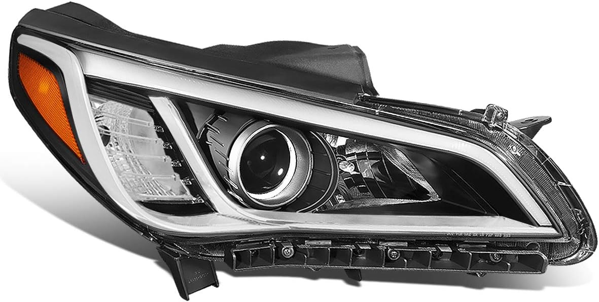 DNA Motoring OEM-HL-0120-R Black Amber Factory Style Right Side Projector Headlight Lamp Replacement For 15-17 Sonata