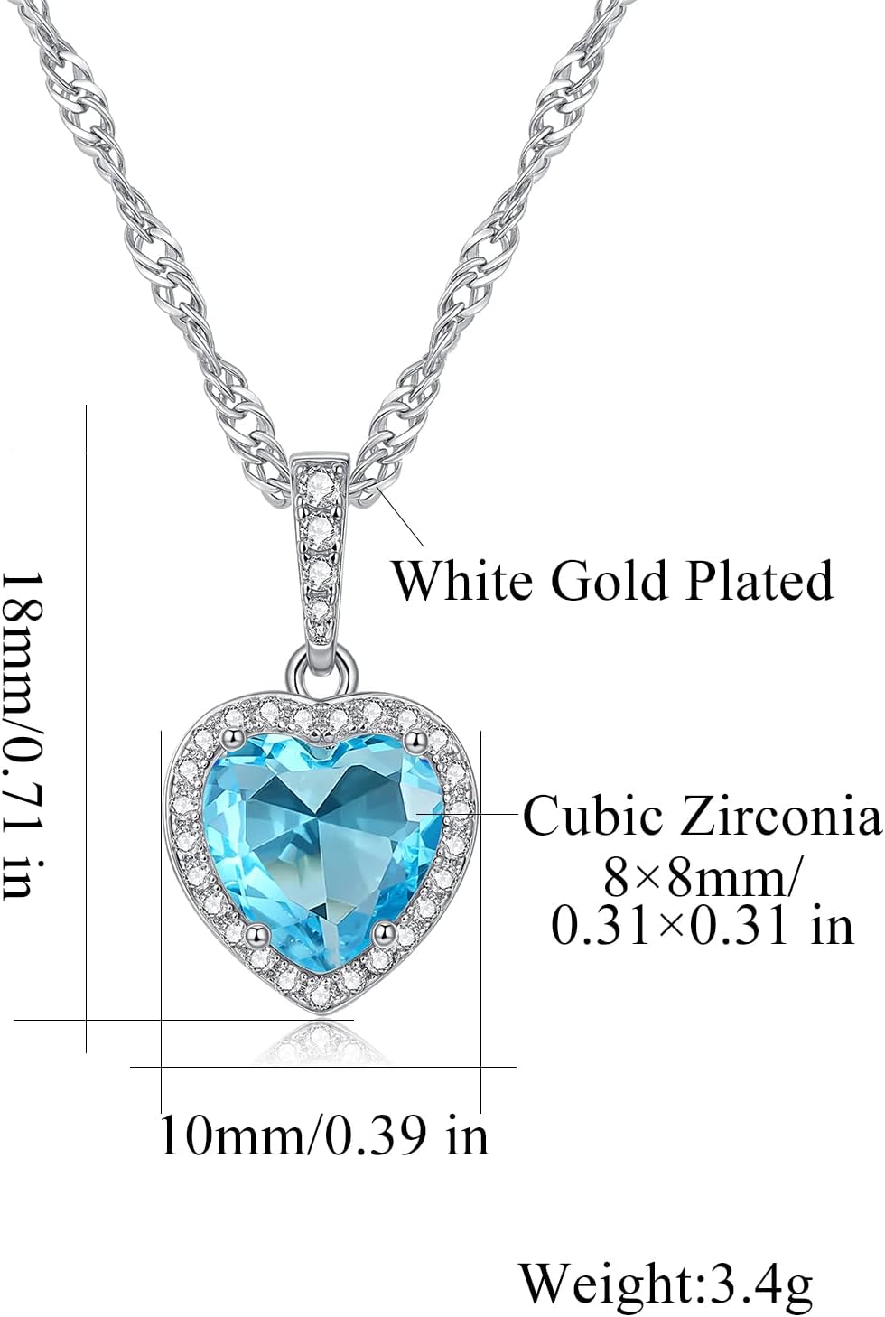 CiNily Heart Pendant Necklace for Women Teen, 14K White Gold Plated Cubic Zircon Pendant with Chain, Heart Necklace Jewelry for Christmas Wedding Birthday Daily - Image 3
