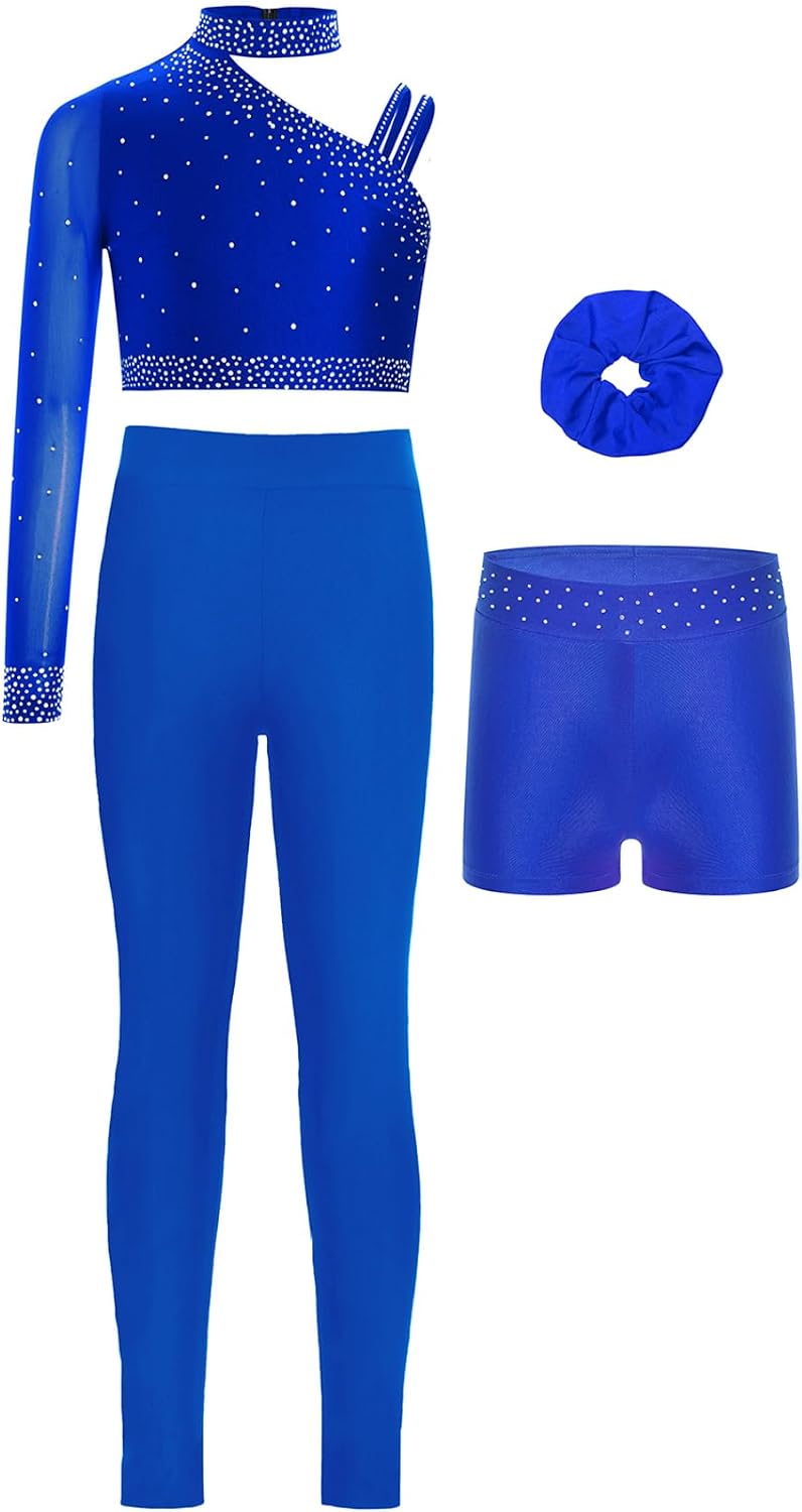 JEYPINMI Dance Workout for Girls Athletic Sports Outfits Crop Top with Shorts Hairband Leggings Tracksuit Sets