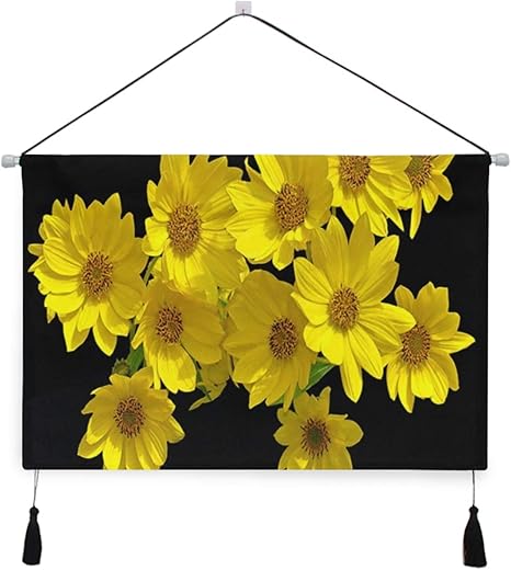 Amazon Co Jp Ecomaomi 壁掛けタペストリー 黄色のデイジー咲く若いヒナギク野生の花黒とアート自然花 おしゃれ壁吊り 多機能ホーム装飾 模様替え モダン ウォールアート 部屋 新居祝い ホーム キッチン