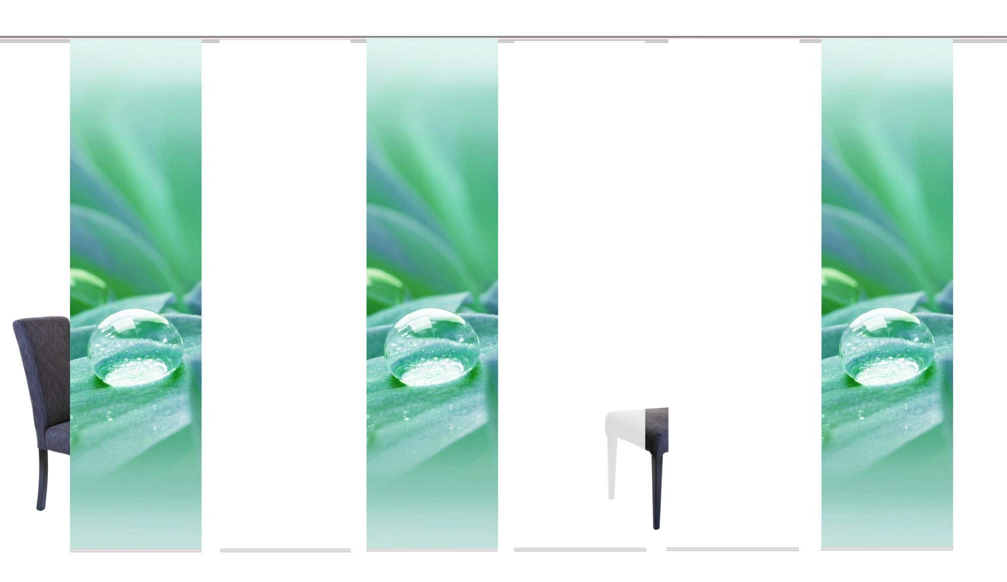 6er-Set Schiebevorhänge GOTAS blickdicht / transparent, Höhe 245 cm, grün